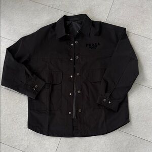 Black Men's Lightweight Button-Front Shirt Jacket